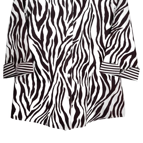 Chico's Women's Shirt Button Up Zebra Animal Print No Iron Blouse Top 1 US M/8 - Picture 5 of 8